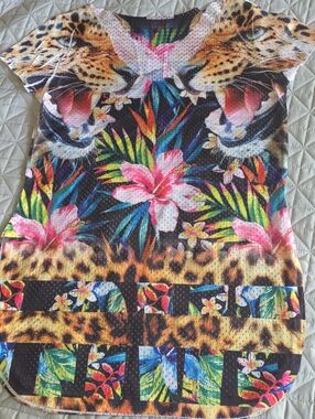Tropical Leopard Floral Jersey Top - Multicolor